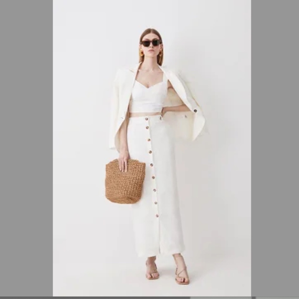 Karen Millen  Linen Tailored Pencil Midi Skirt NWT